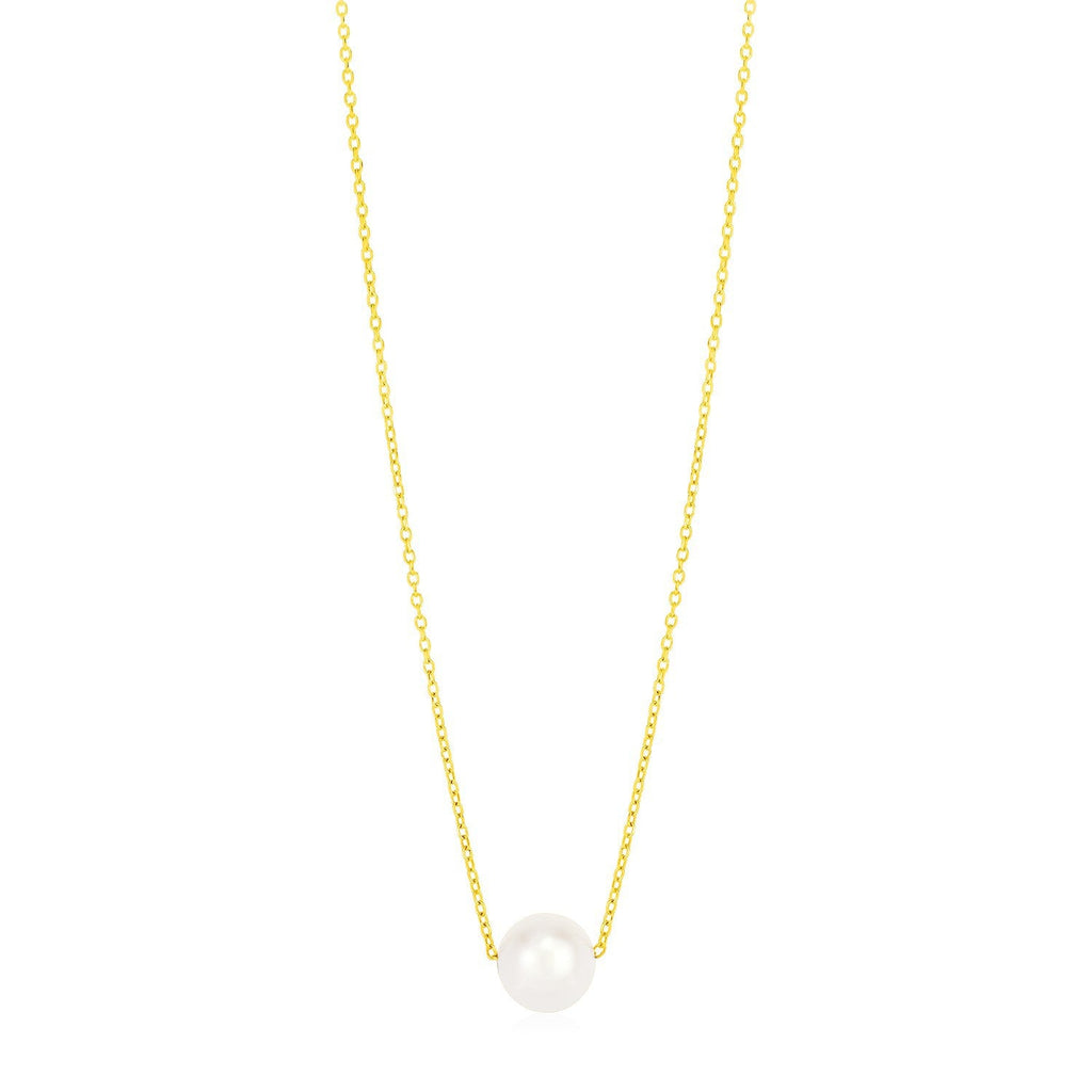 14k Yellow Gold Pearl Solitaire Necklace
