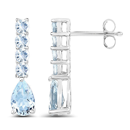 2.40 Carat Genuine Aquamarine .925 Sterling Silver Earrings