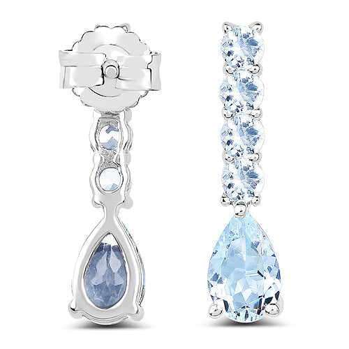 2.40 Carat Genuine Aquamarine .925 Sterling Silver Earrings