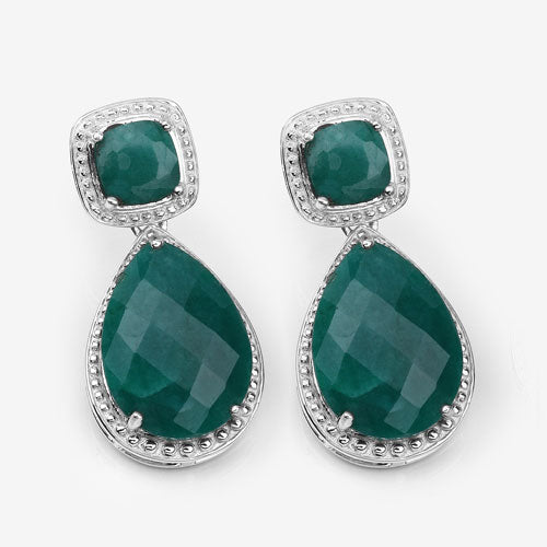 26.00 Carat Dyed Emerald .925 Sterling Silver Earrings
