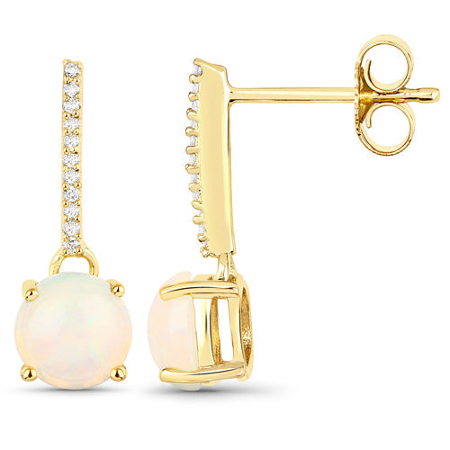 1.06 Carat Genuine Ethiopian Opal and White Diamond 10K Yellow Gold Earrings