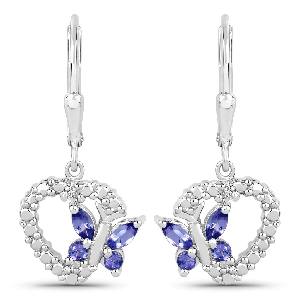 0.50 Carat Genuine Tanzanite and Created White Sapphire .925 Sterling Silver Earrings
