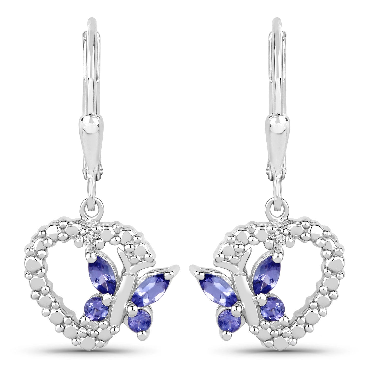 0.50 Carat Genuine Tanzanite and Created White Sapphire .925 Sterling Silver Earrings