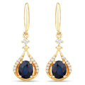 0.86 Carat Genuine Blue Sapphire and White Diamond 14K Yellow Gold Earrings