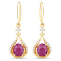 0.70 Carat Genuine Ruby and White Diamond 14K Yellow Gold Earrings