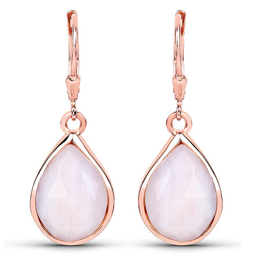 18K Rose Gold Plated 7.60 Carat Genuine Pink Opal .925 Sterling Silver Earrings