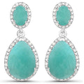 9.64 Carat Genuine Emerald and White Diamond .925 Sterling Silver Earrings
