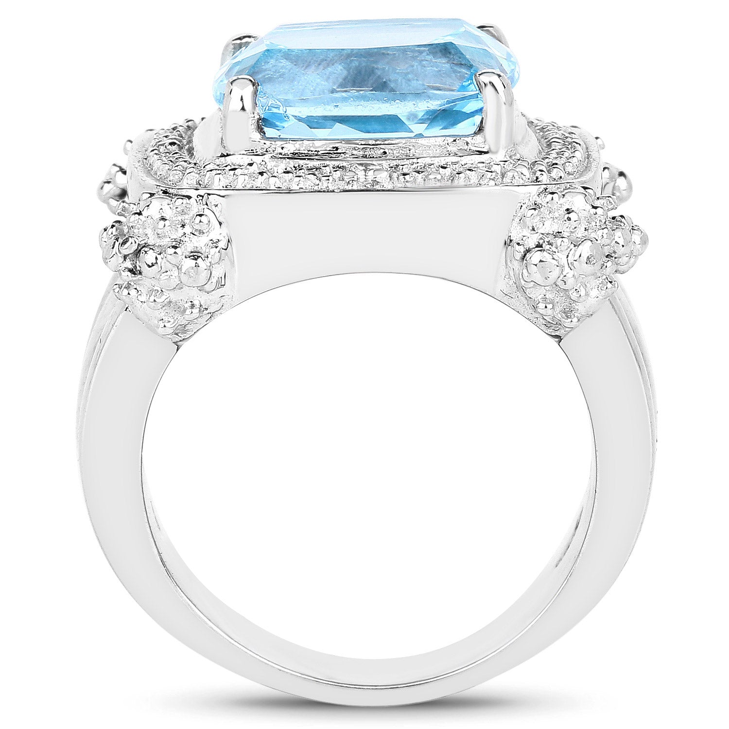 4.90 Carat Genuine Blue Topaz & White Topaz .925 Sterling Silver Ring