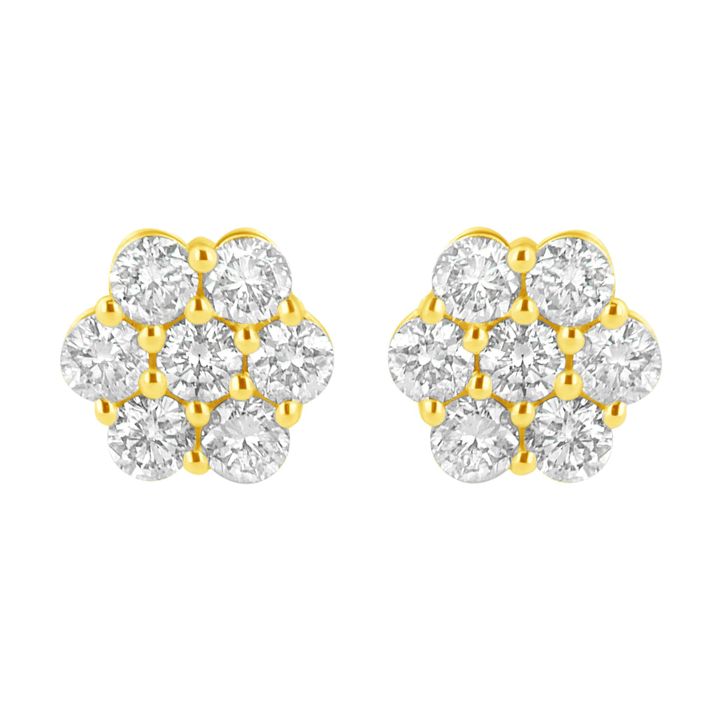 14K Yellow Gold 1/2 Cttw Brilliant Round Cut Diamond Floral Cluster Stud Earrings with Pushbacks (J-K Color, VS2-SI1 Clarity)