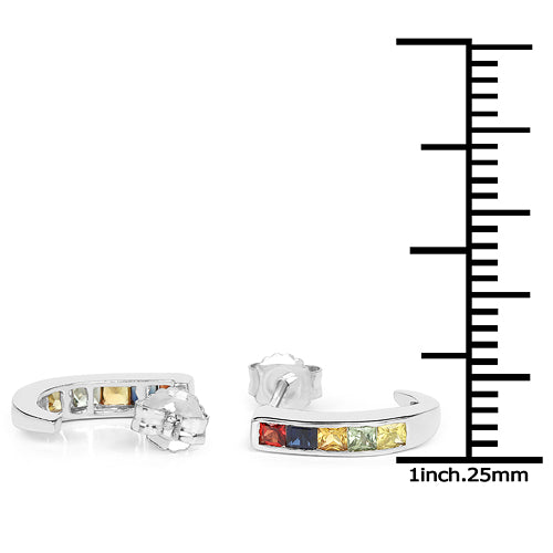1.52 Carat Genuine Multi Sapphire .925 Sterling Silver Earrings