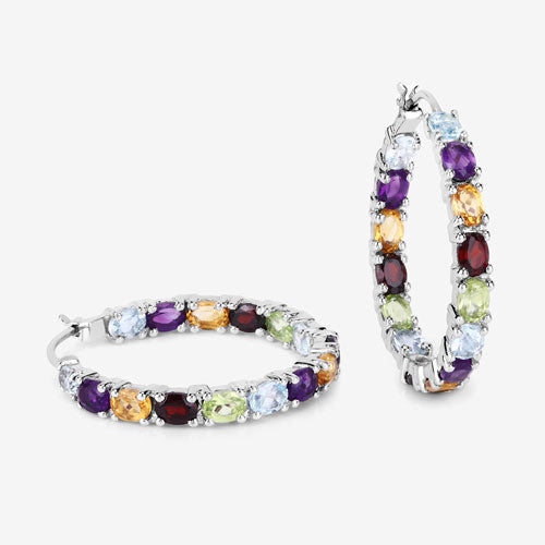 5.44 Carat Genuine Multi Stones .925 Sterling Silver Earrings