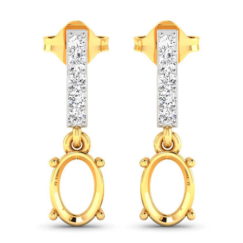 0.14 Carat Genuine White Diamond 14K Yellow Gold Semi Mount Earrings - Holds 7x5mm Oval Gemstones