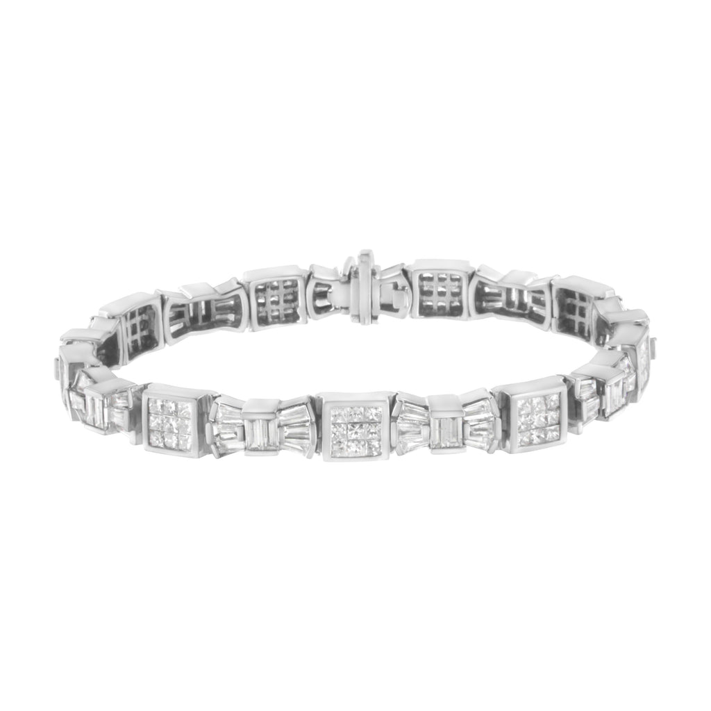 14K Yellow Gold 9.0 Cttw Diamond Alternating Bow and Box Link Bracelet (G-H Color, VS1-VS2 Clarity)- 7"