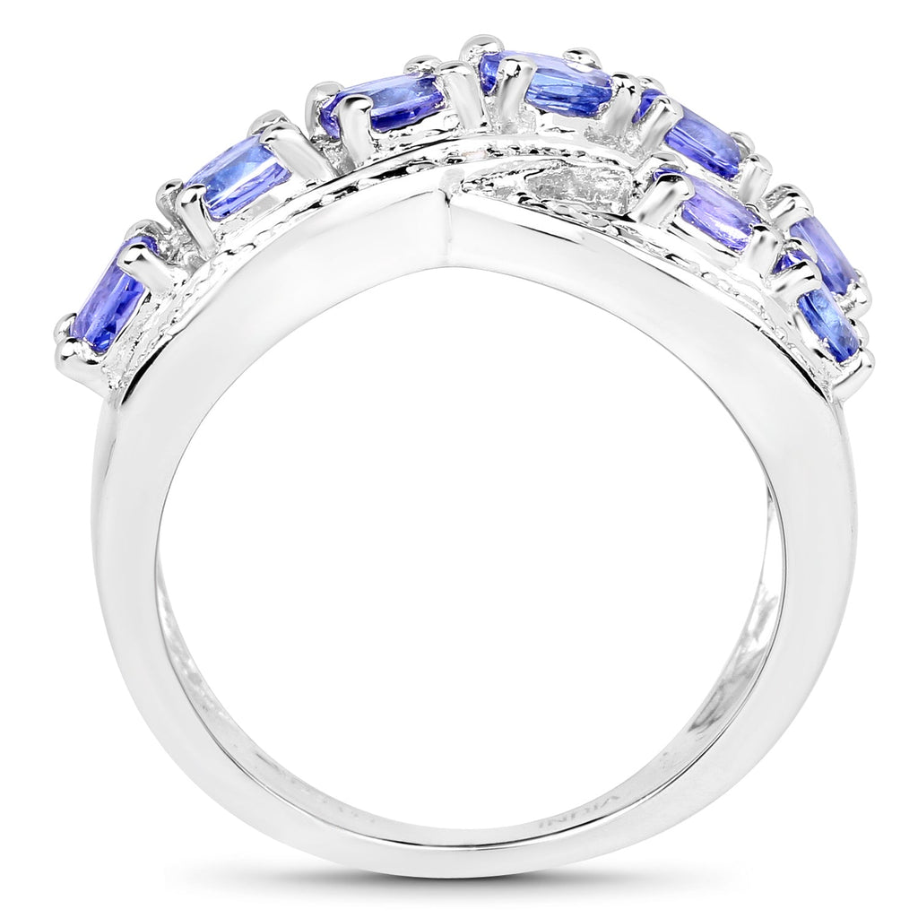 1.71 Carat Genuine Tanzanite and White Diamond .925 Sterling Silver Ring