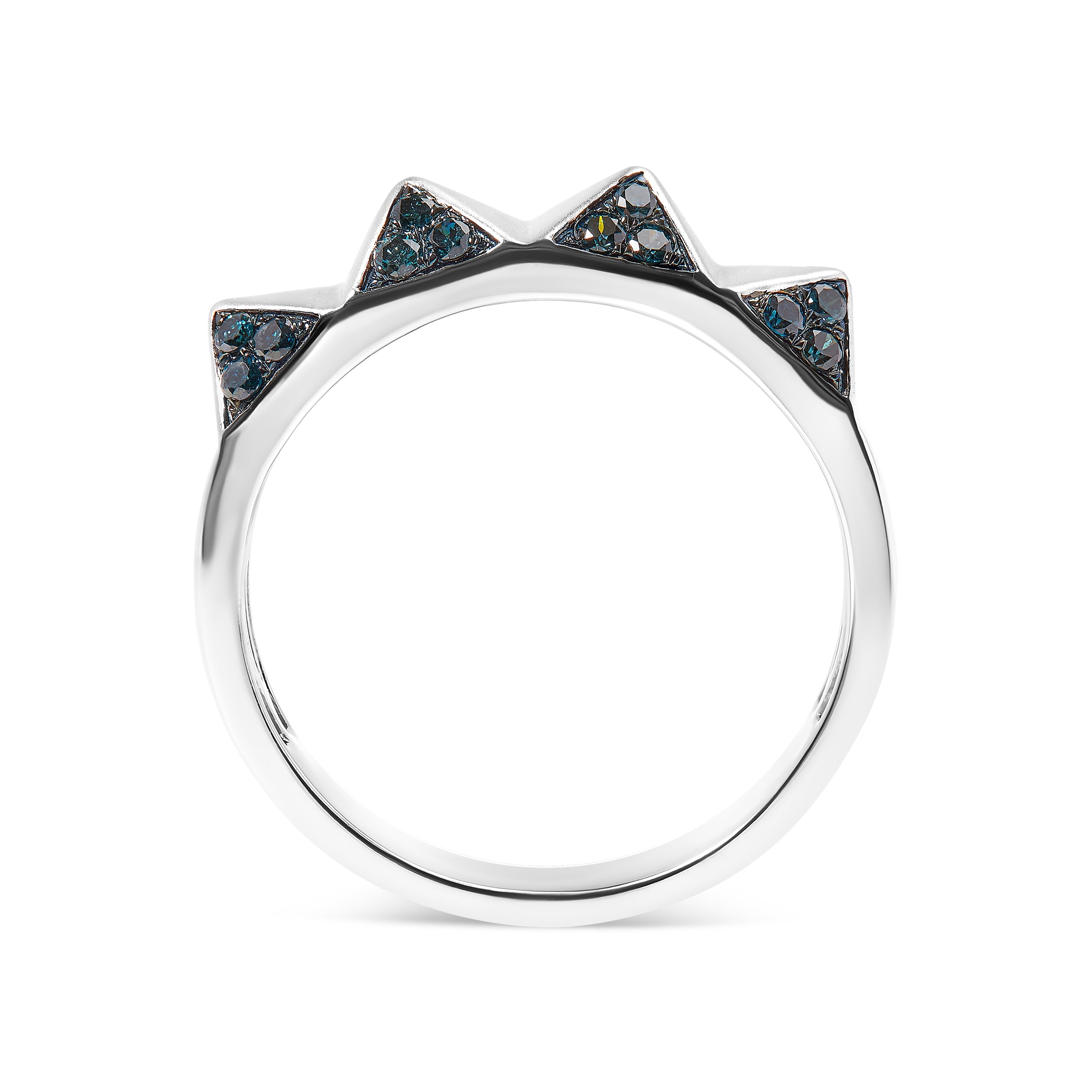 14K White Gold 1/4 Carat Total Weight Treated Blue Diamond Pyramid Band Ring (Blue Color, SI1-SI2 Clarity)- Size 7