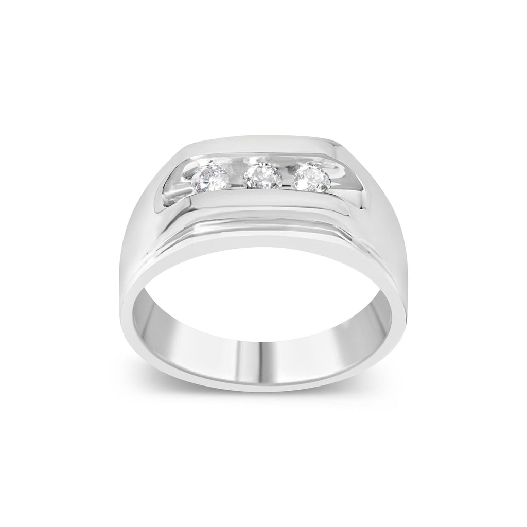 Men's .925 Sterling Silver 1/3 Carat Total Weight Diamond Channel Set 3 Stone Ring Band (I-J Color, I3 Clarity) - Ring Size 10