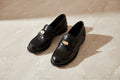 Women's Gold Coin Loafers – British-Style Round Toe Leather Slip-On Flats