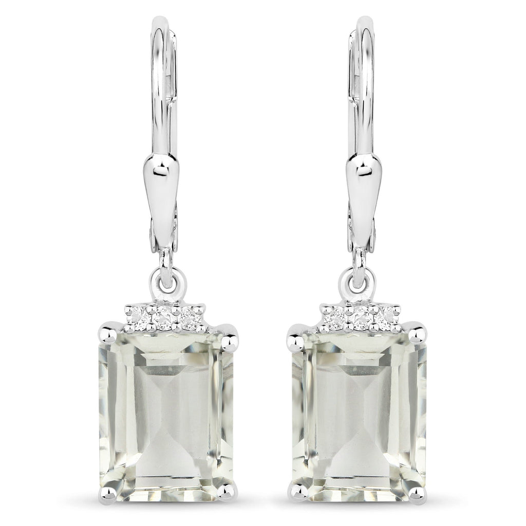 7.23 Carat Genuine Green Amethyst and White Topaz .925 Sterling Silver Earrings