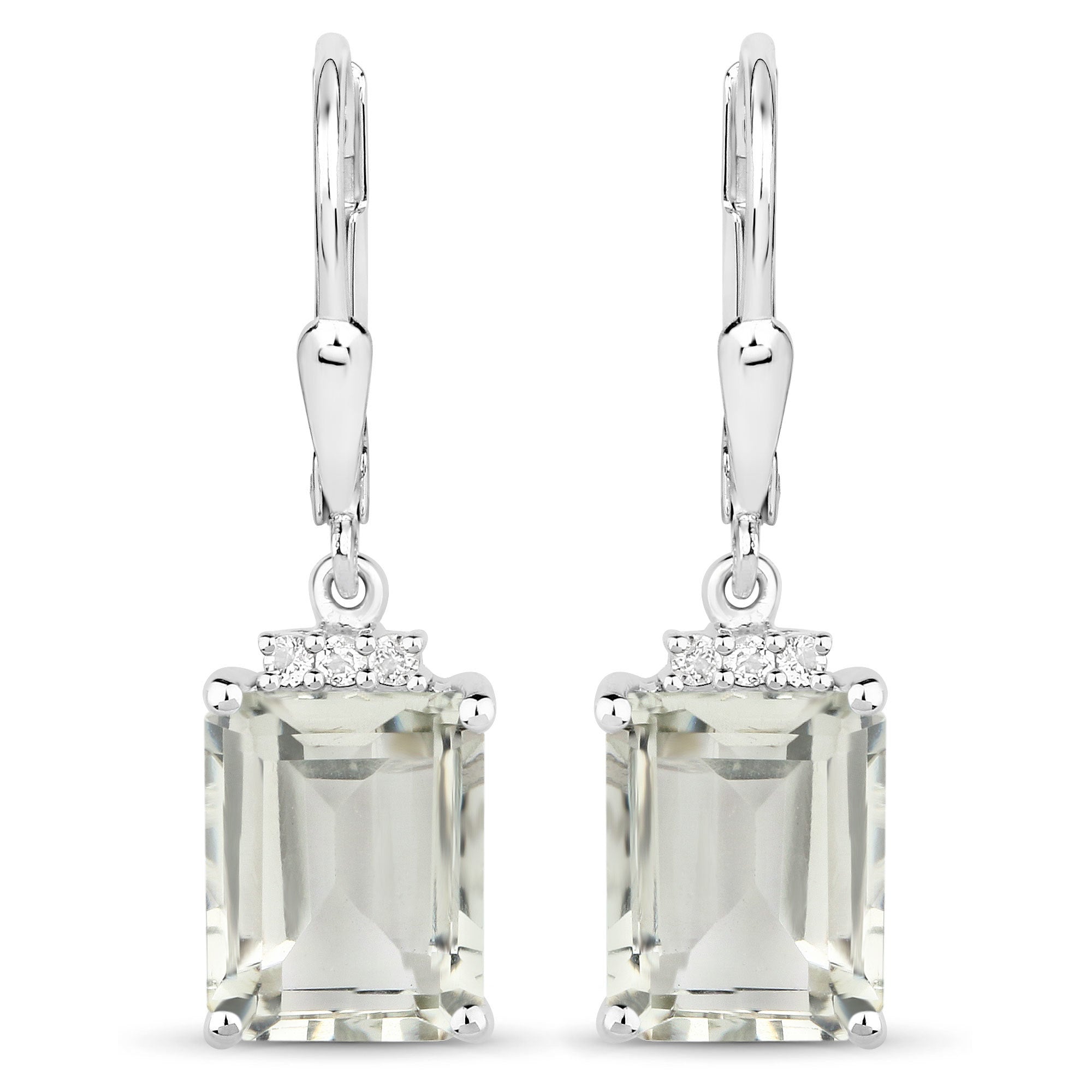 7.23 Carat Genuine Green Amethyst and White Topaz .925 Sterling Silver Earrings
