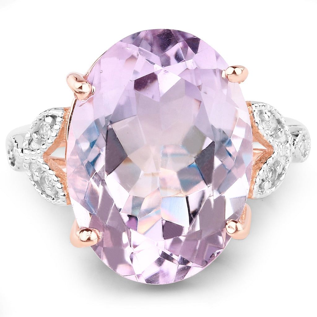 18K Rose Gold Plated 10.50 Carat Genuine Pink Amethyst and White Topaz .925 Sterling Silver Ring