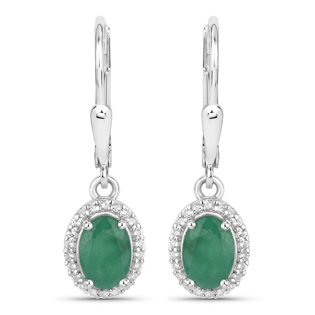 1.72 Carat Genuine Emerald and White Topaz .925 Sterling Silver Earrings