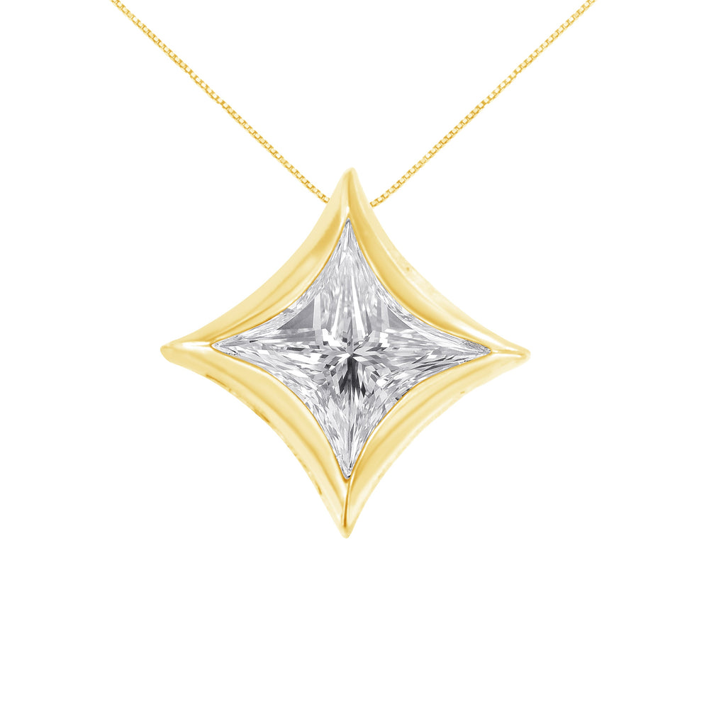 10K White Gold 1/10 Cttw Bezel Set Solitaire Princess Cut Diamond Kite Shaped Pendant Necklace - 18" Inches