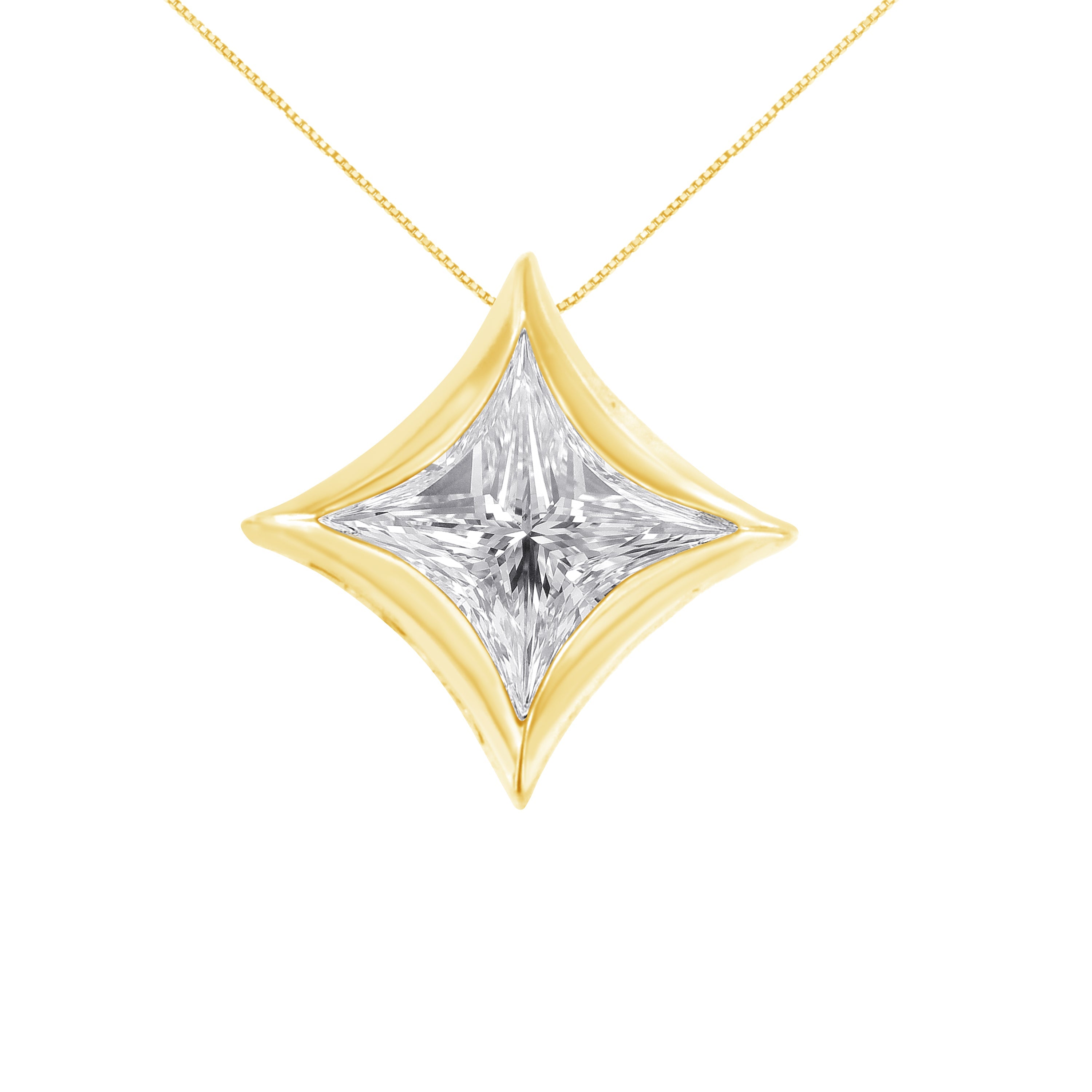 10K White Gold 1/10 Cttw Bezel Set Solitaire Princess Cut Diamond Kite Shaped Pendant Necklace - 18" Inches