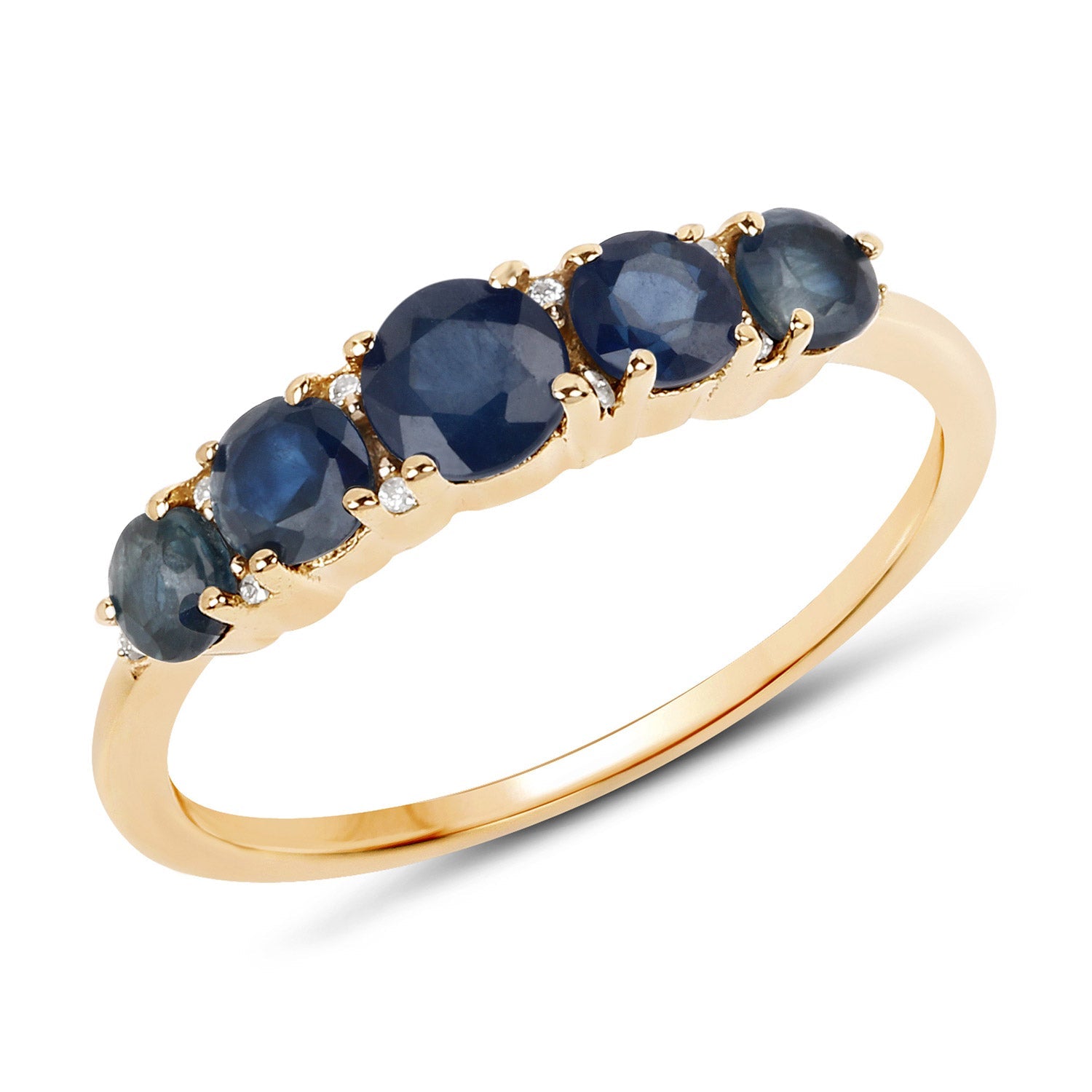 1.05 Carat Genuine Blue Sapphire and White Diamond 14K Yellow Gold Ring