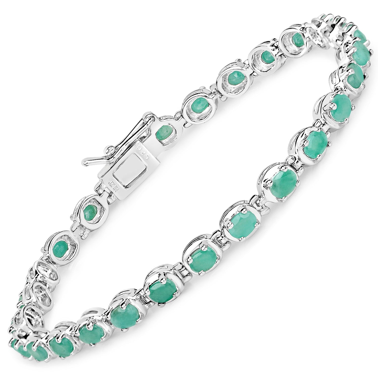 3.78 Carat Genuine Emerald .925 Sterling Silver Bracelet