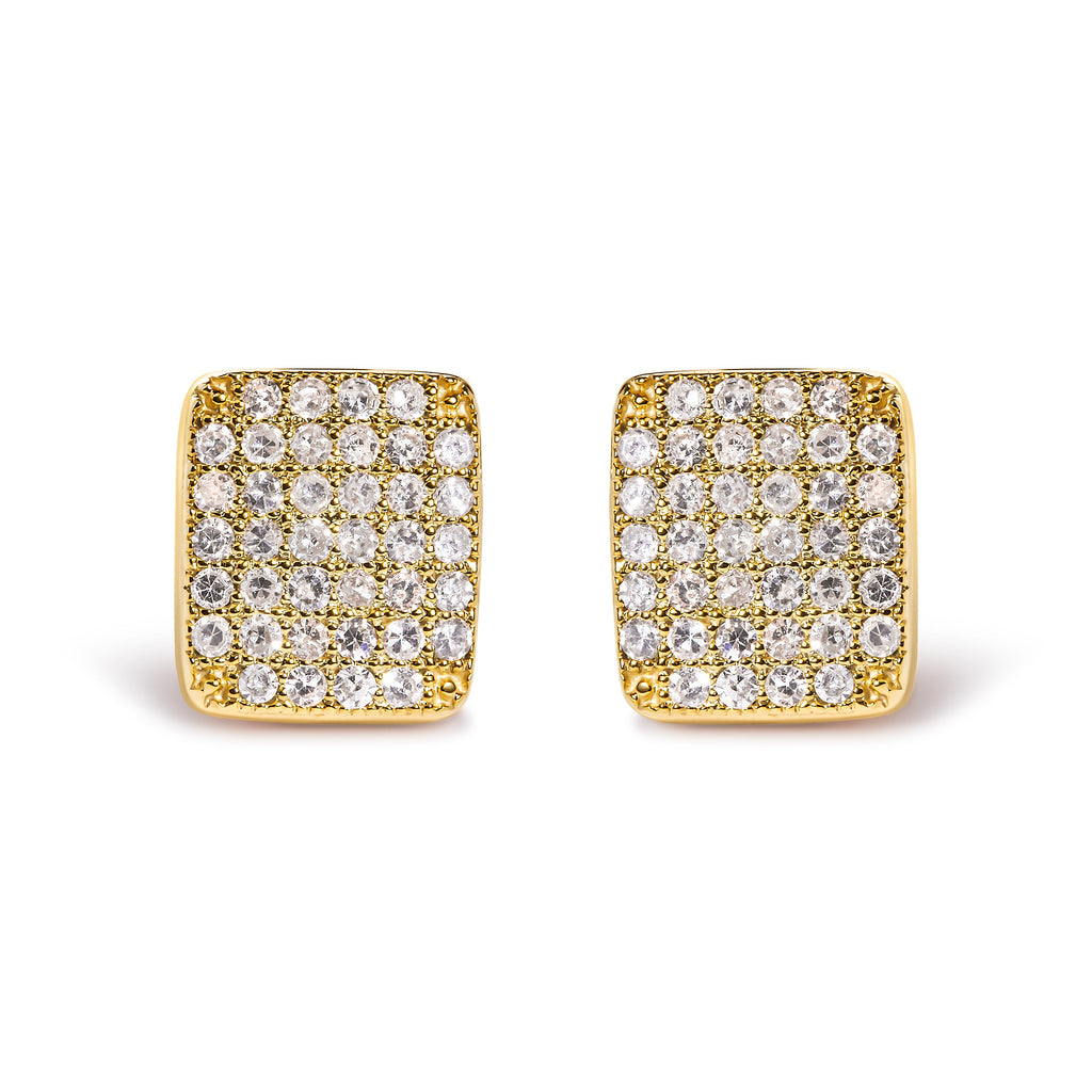 14K Yellow Gold 1/2 Cttw Diamond Square Shaped Composite Cluster Stud Earrings (I-J Color, I1-I2 Clarity)