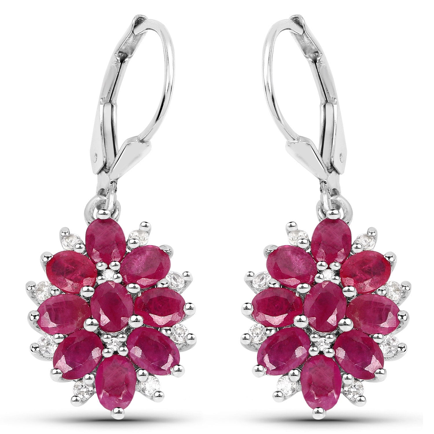 4.30 Carat Genuine Ruby and White Zircon .925 Sterling Silver Earrings