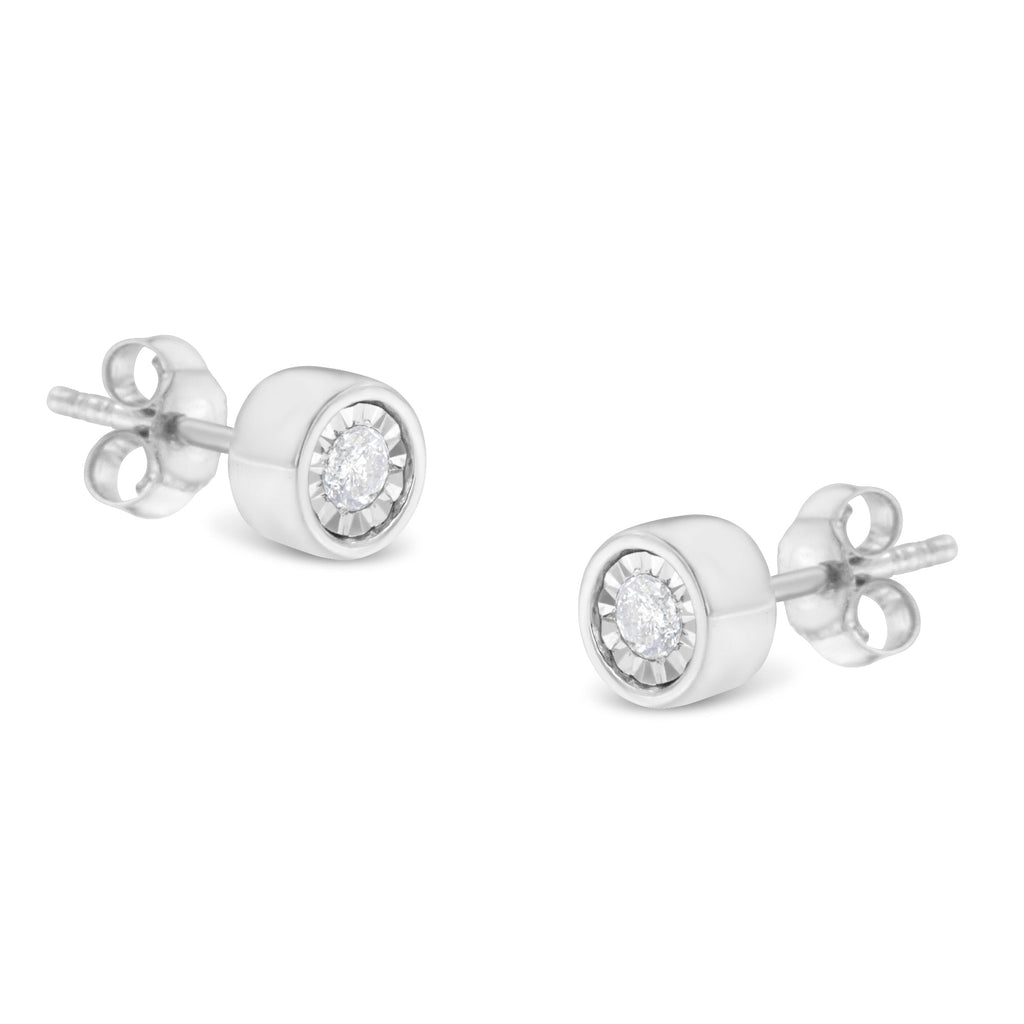 .925 Sterling Silver 1/5 Carat Total Weight Round Brilliant-Cut Near Colorless Diamond Miracle-Set Bezel Barrel Style Stud Earrings (I-J Color, I2-I3 Clarity)