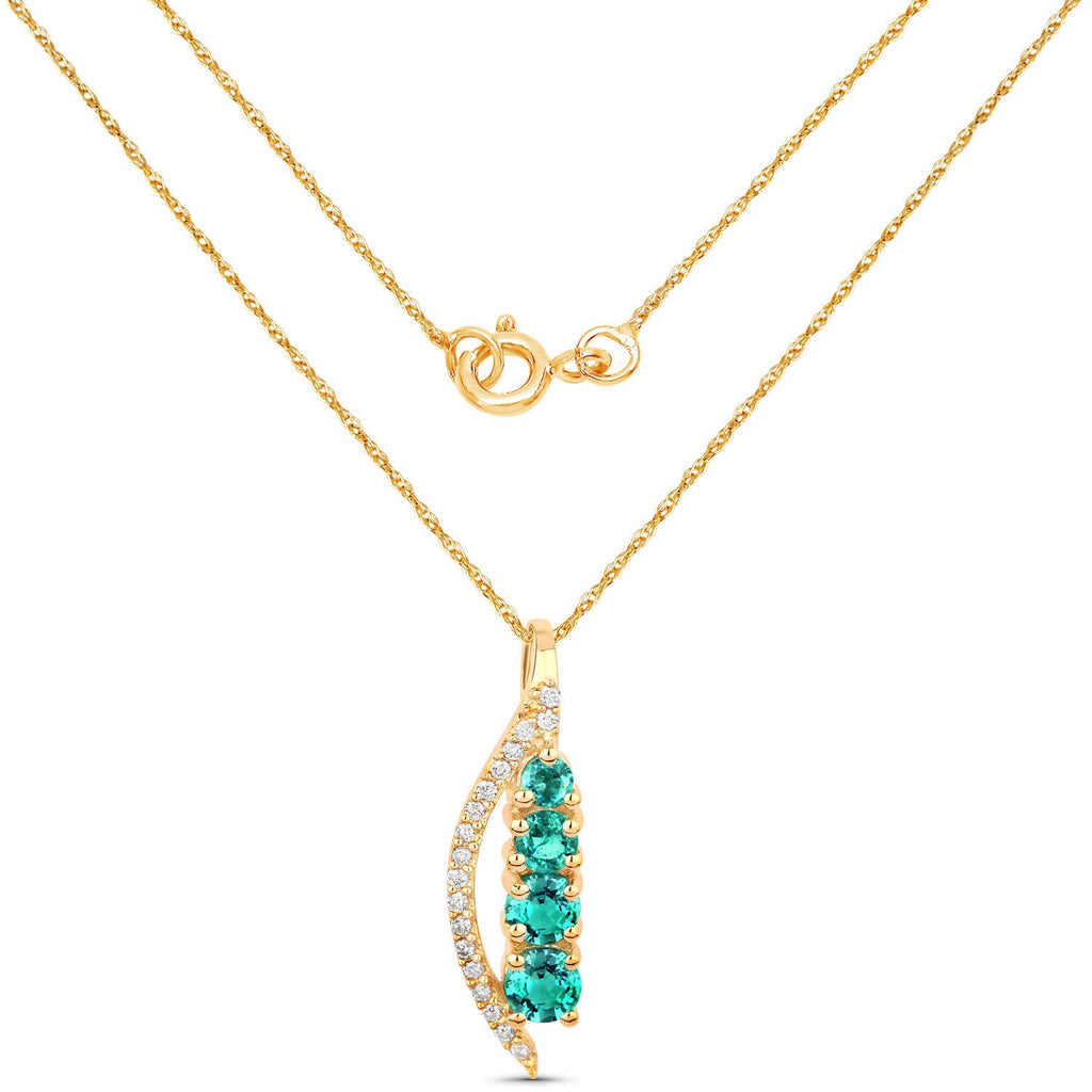 0.34 Carat Genuine Zambian Emerald and White Diamond 14K Yellow Gold Pendant