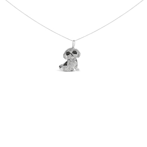 .925 Sterling Silver 1 1/4 Carat Total Weight Diamond Shih Tzu Dog Pendant Necklace 18 inch (Black and I-J Color, I2-I3 Clarity)