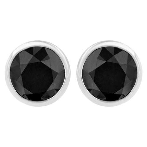 .925 Sterling Silver 4.00 Cttw Round Brilliant-Cut Black Diamond Bezel-Set Stud Earrings with Screw Backs (Fancy Color-Enhanced, I2-I3 Clarity)
