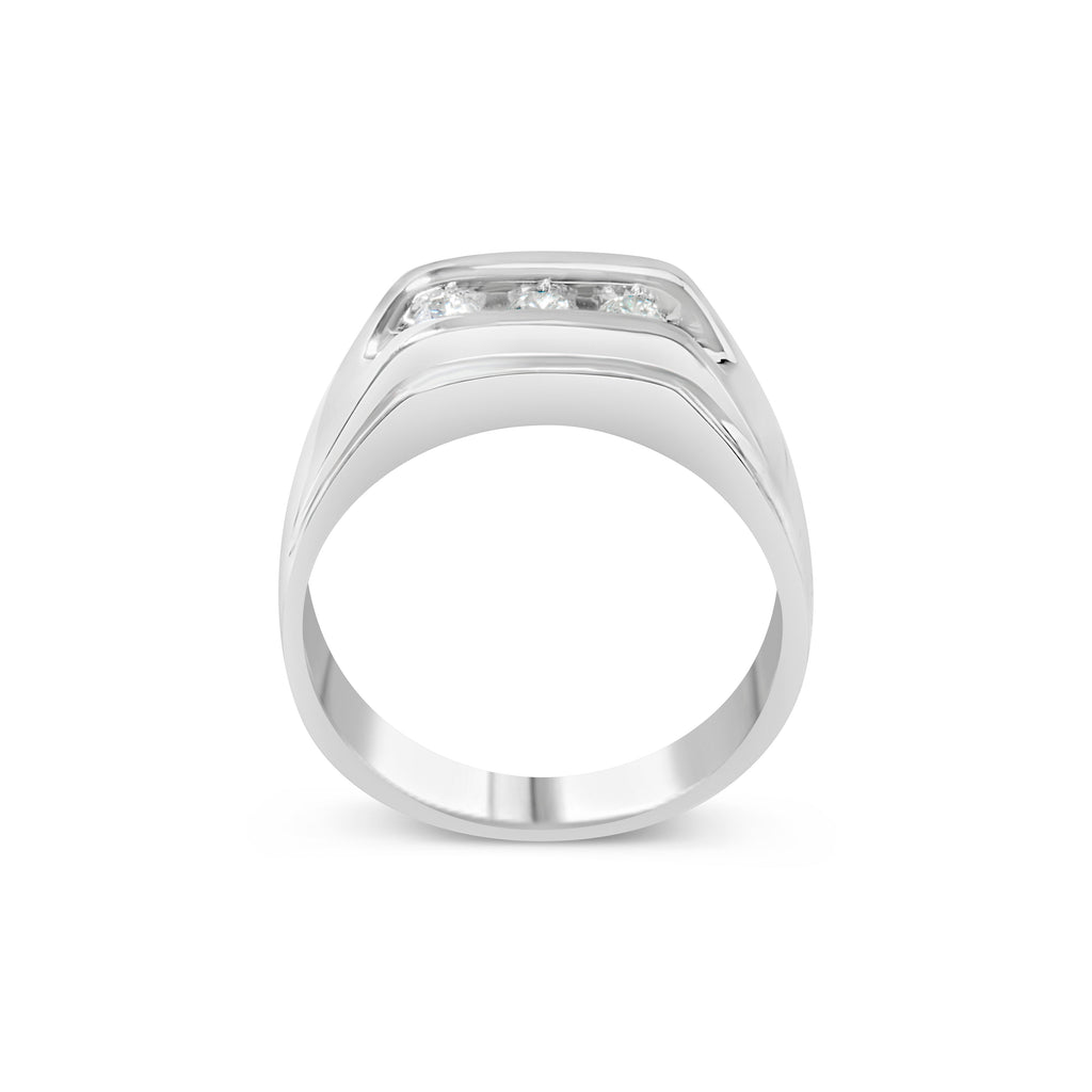 Men's .925 Sterling Silver 1/3 Carat Total Weight Diamond Channel Set 3 Stone Ring Band (I-J Color, I3 Clarity) - Ring Size 10