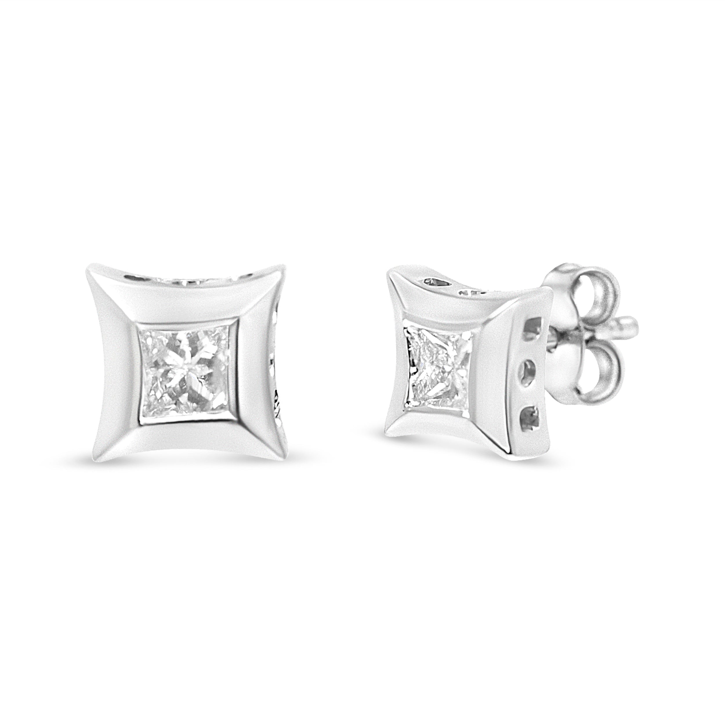 10K White Gold 1/3 Cttw Invisible Set Princess-Cut Diamond Stud Earrings (H-I Color, SI2-I1 Clarity)