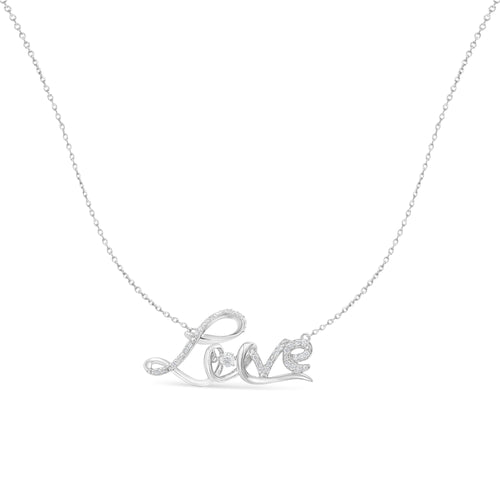 .925 Sterling Silver 1/4 Carat Total Weight Diamond Cursive "Love" 18" Pendant Necklace (H-I Color, I1-I2 Clarity)
