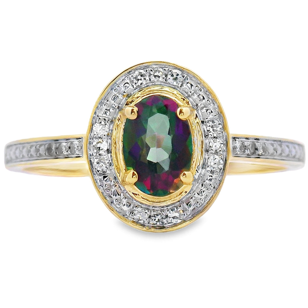 .59ct Mystic Fire Topaz Diamond Ring 10K Yellow Gold
