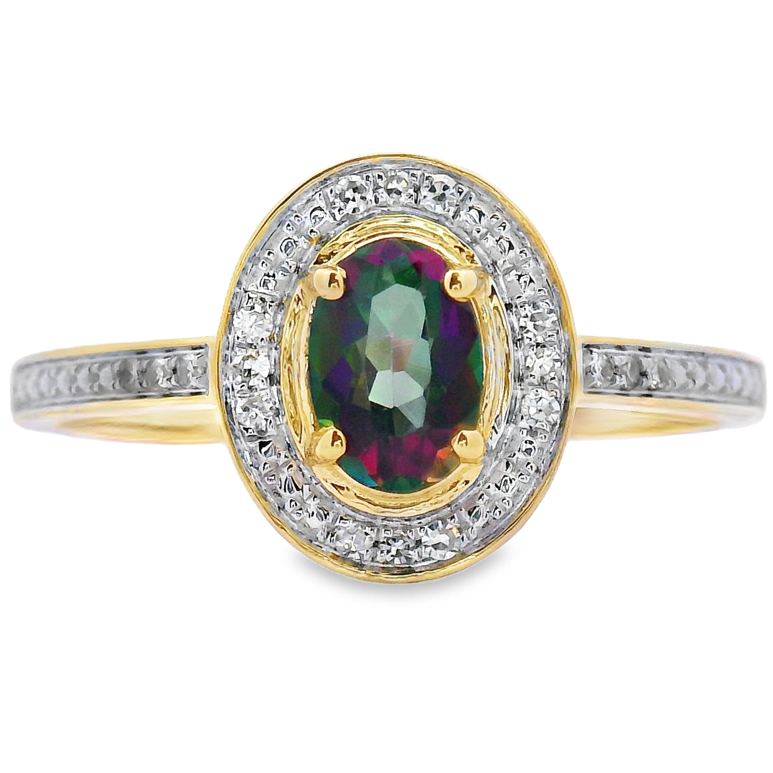 .59ct Mystic Fire Topaz Diamond Ring 10K Yellow Gold
