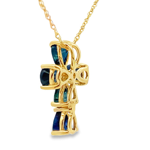 .82ct Sapphire Cross Religious Pendant 10KT Yellow Gold