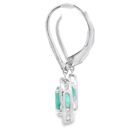 .90ct Emerald Diamond Dangle Earrings 10K White Gold