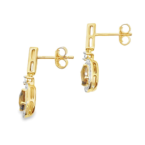 .88ct Quartz Diamond Dangle Earrings 10KT Yellow Gold