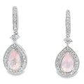 Rose Quartz Diamond Dangle Earrings 10K White Gold