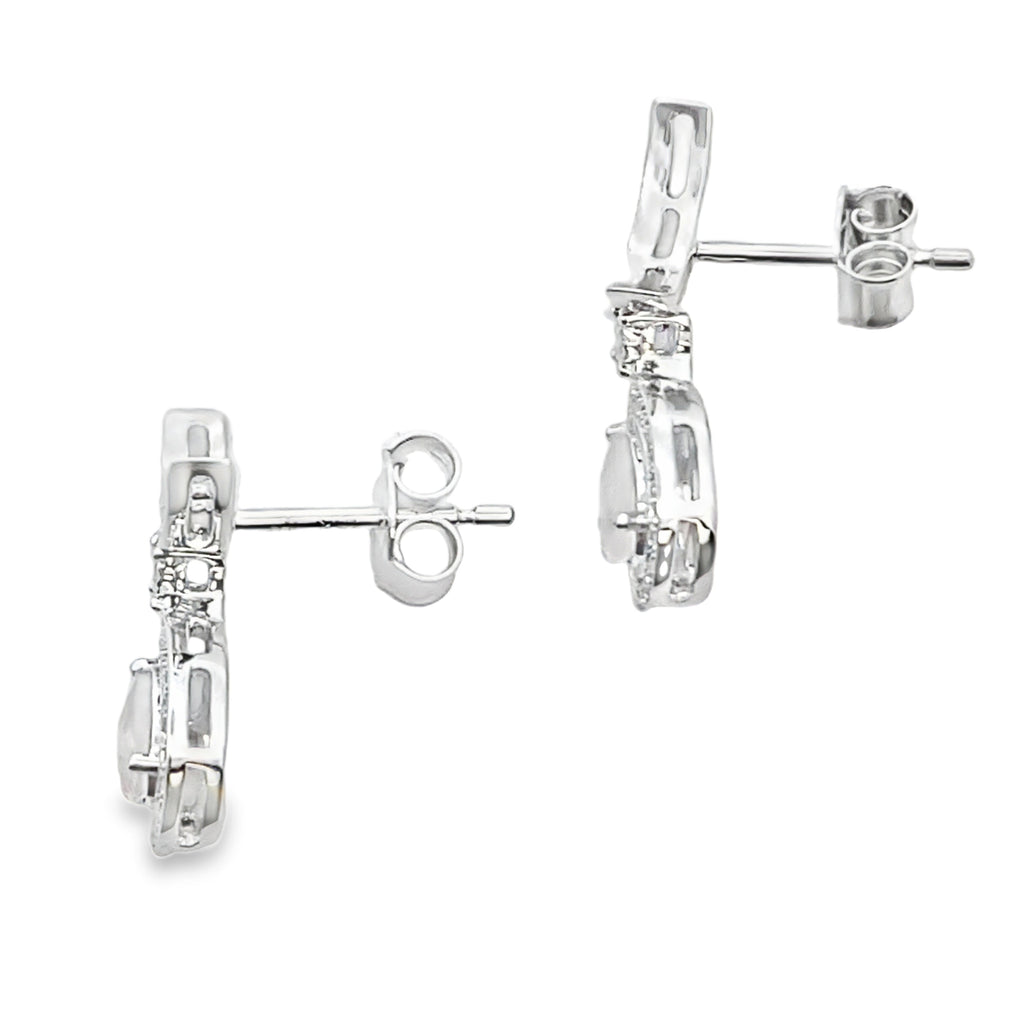 Rose Quartz Diamond Dangle Earrings 10K White Gold