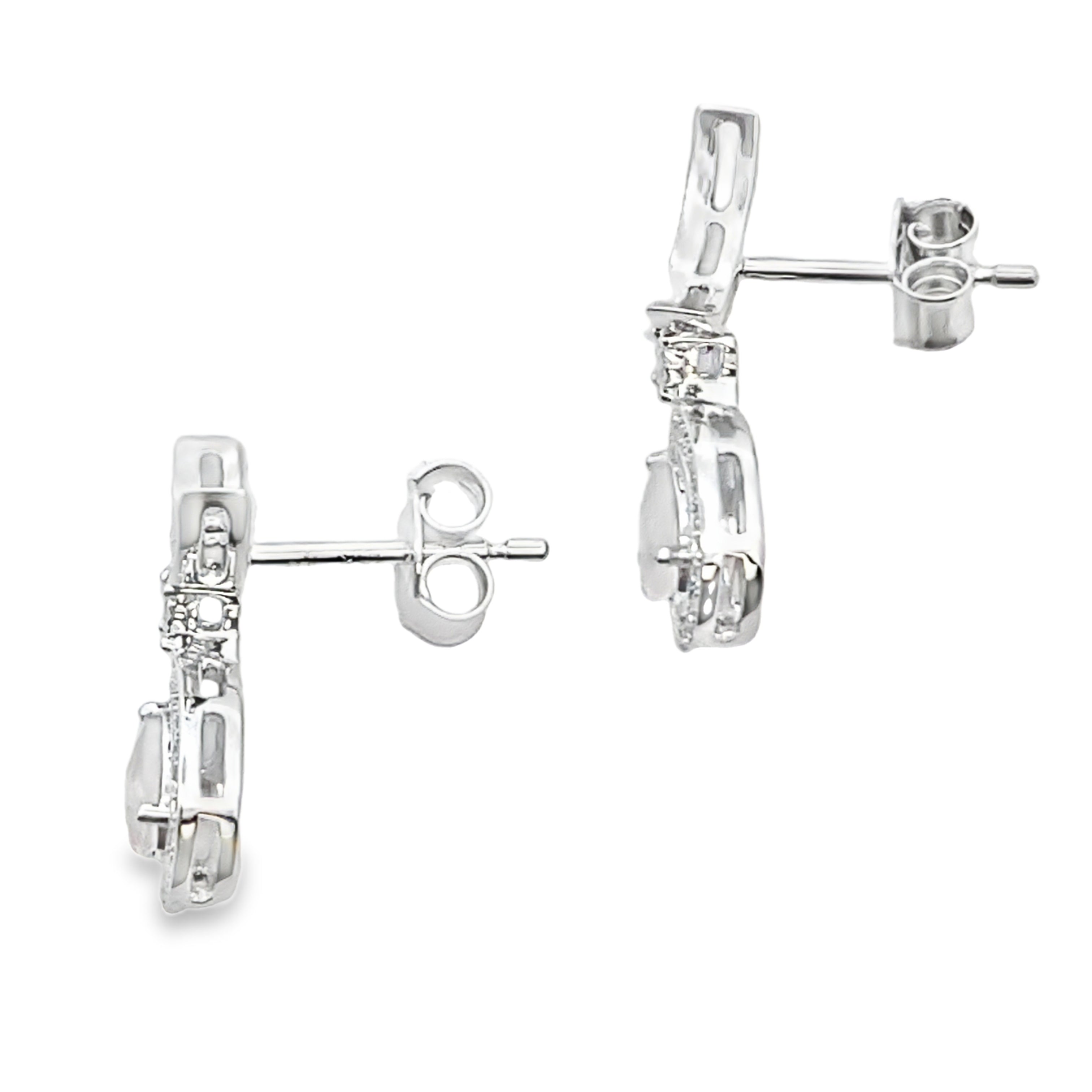 Rose Quartz Diamond Dangle Earrings 10K White Gold