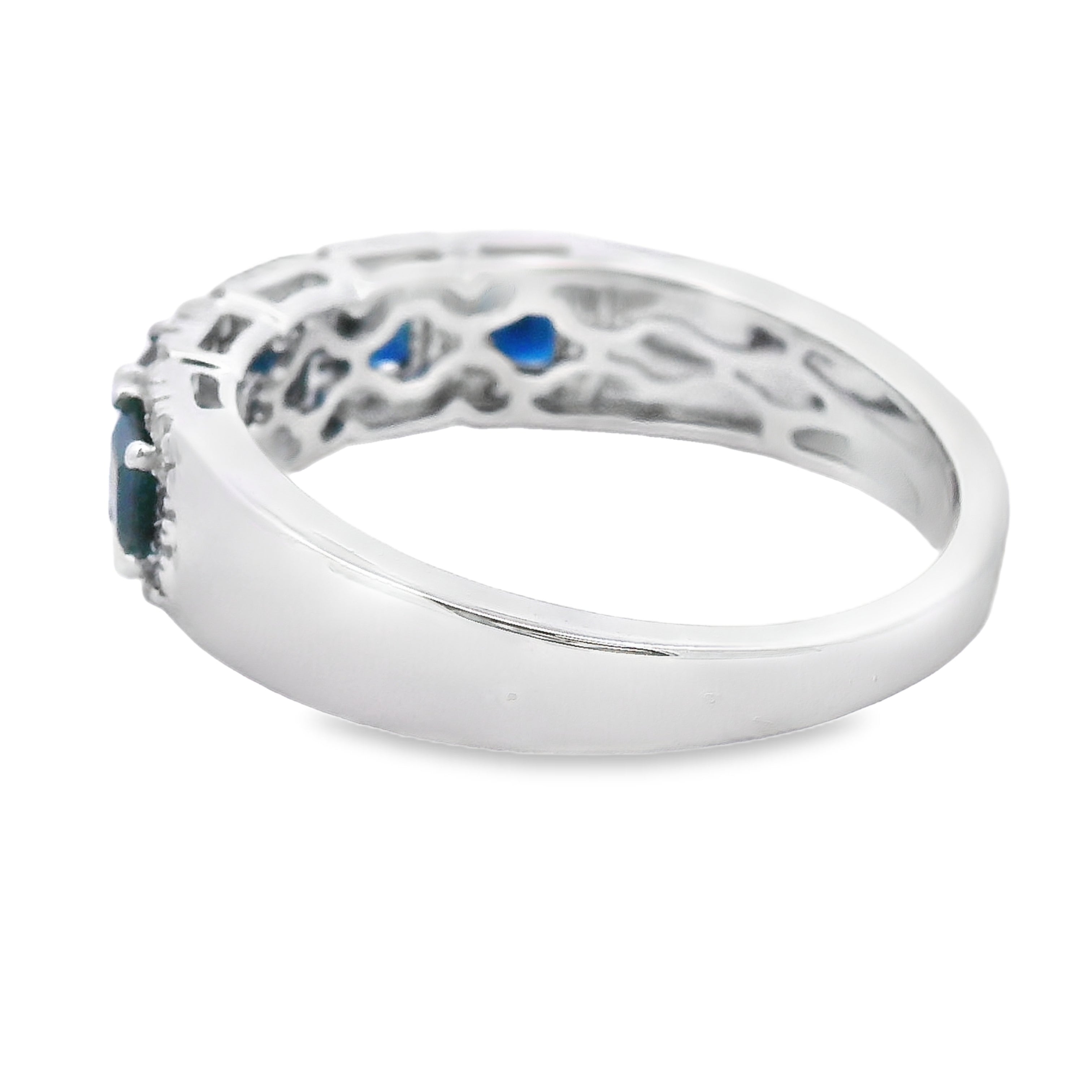 Sapphire Diamond Wedding Band Ring 10K White Gold