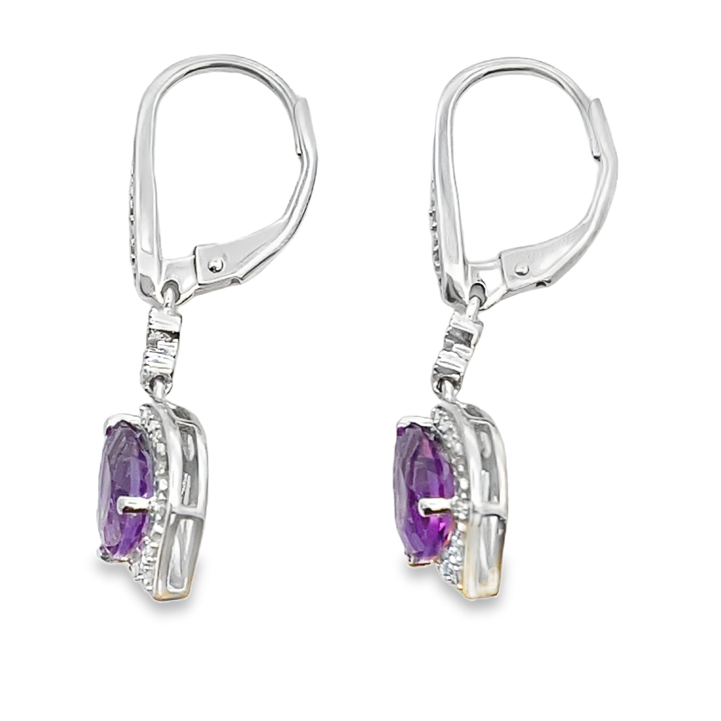 2.13ct Amethyst Diamond Dangle Earrings 10K White Gold