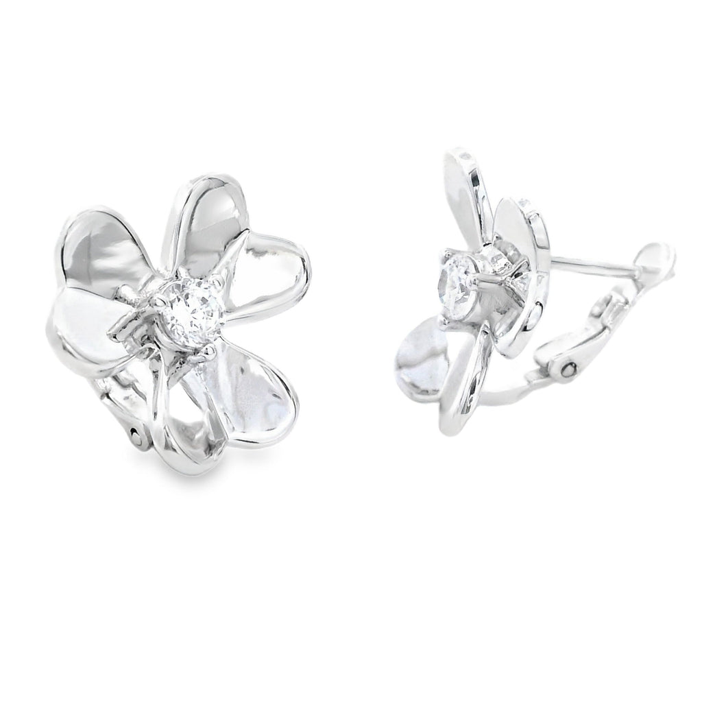 Cubic Zirconia Flower Sterling Silver Earrings