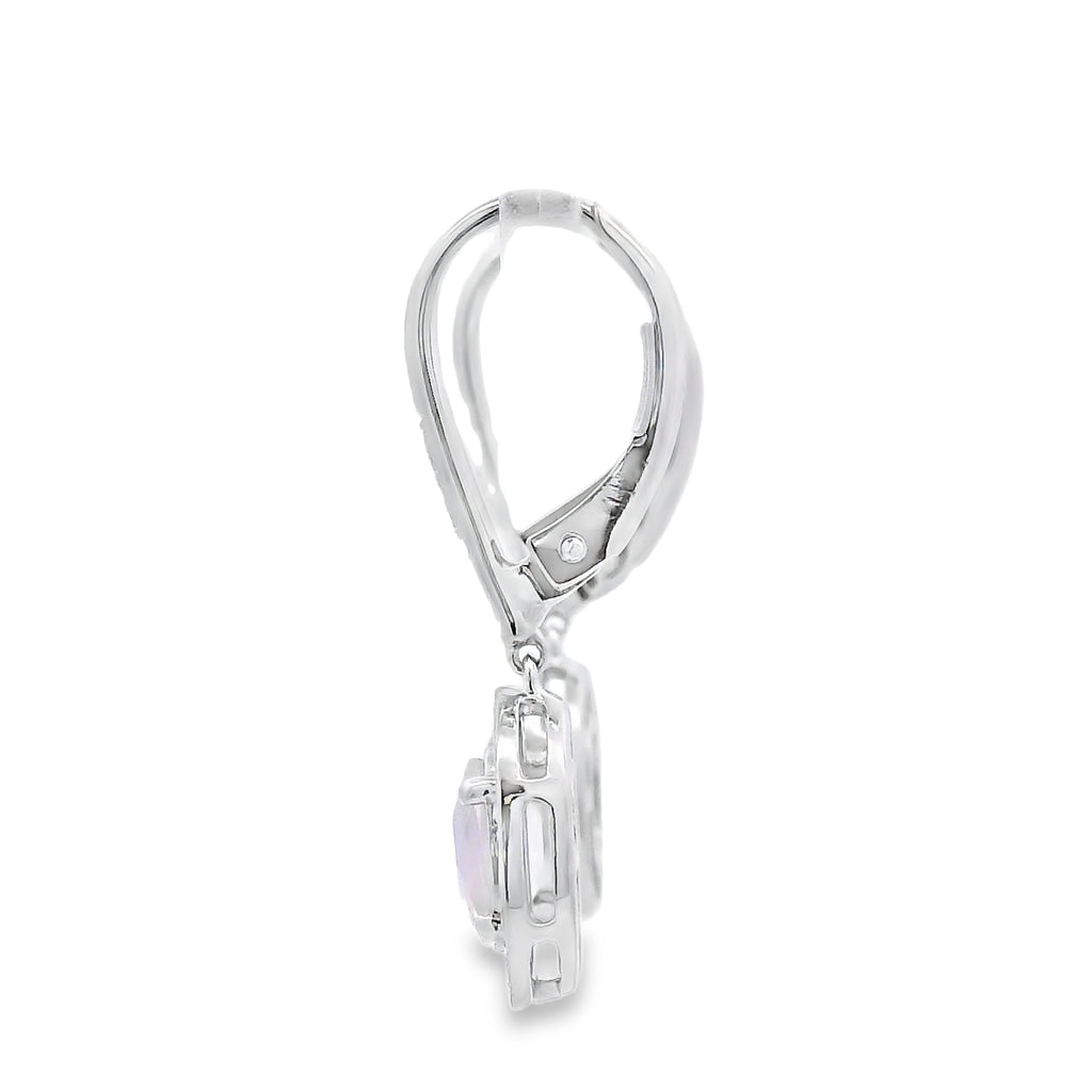 Rose Quartz Diamond Dangle Earrings 10K White Gold
